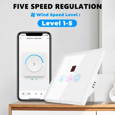 Wifi Smart Fan and Light Switch Digit Version White
