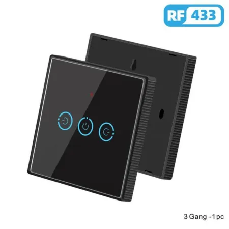 RF 433Mhz 3 Button Glass Type Remote Black image 1