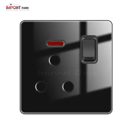 Full Glass 15A Round Socket Black image 1