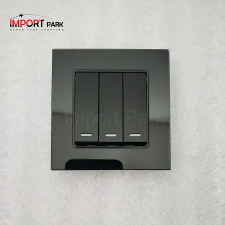 Glass Border 3gang 1way switch Black image 1