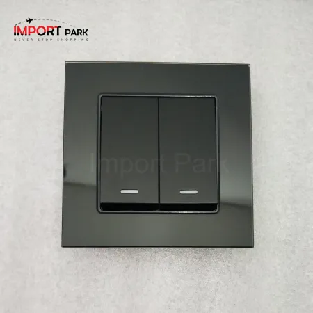 Glass Border 2gang 1way switch Black image 1