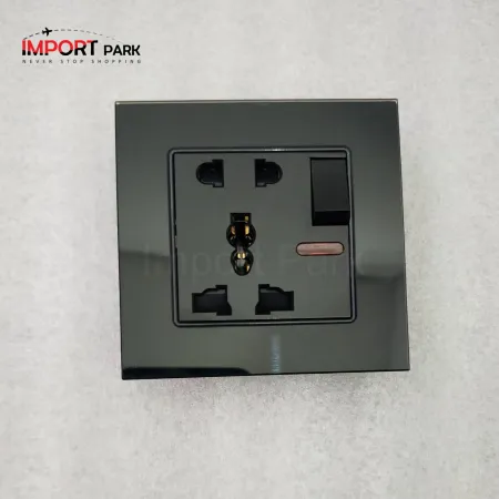 Glass Border 5 Pin Socket with Switch Black image 1