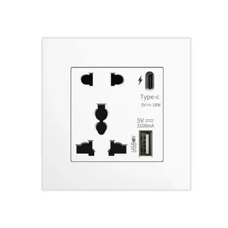 High Quality 18W USB and Type C 5pin Wall Socket White image 1